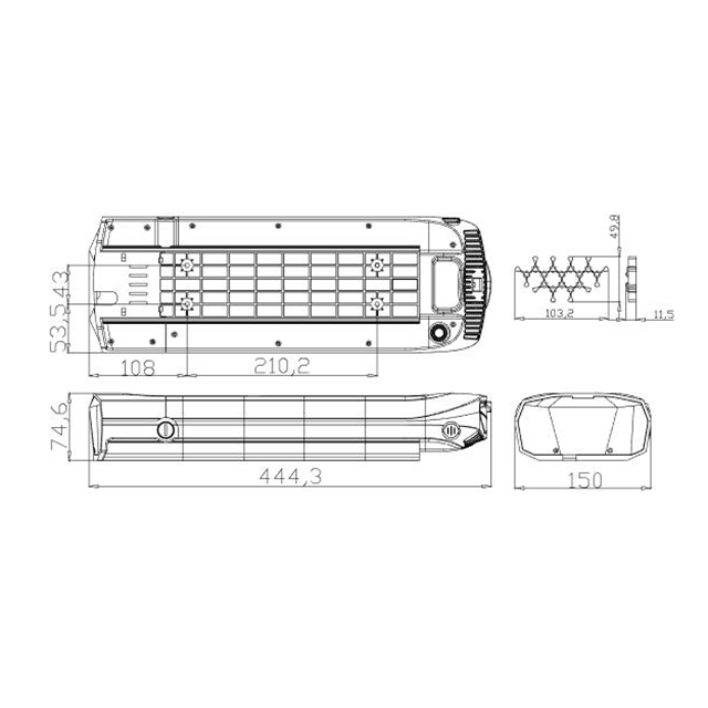 36v 48V Rear Rack Ebike Battery Pack Case 18650 Cells 52pcs Electric Bike Battery Case with rear light and controller