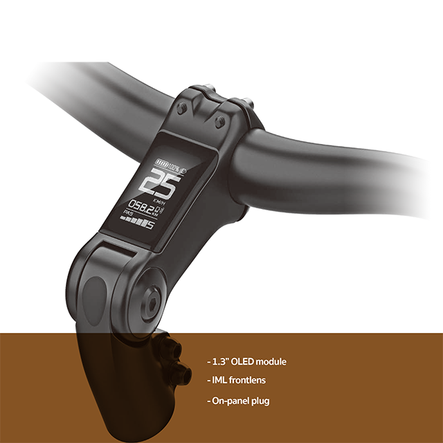 1.3” OLED module IML frontlens On-panel plug display for ebike Embeded in stem