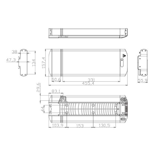 18650 Cell Type 65pcs Rear Rack Battery Case For Electric Bicycle