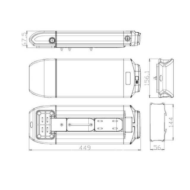 36V/48V Ebike Battery Case 52Pcs 18650 Cells Ebike Frame Battery Pack Case Tube Empty Electric Battery Box with rear light